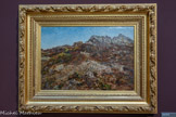 <center>Etude de colline (Le Garlaban)</center>Adolphe Monticelli
Marseille. 1824 -1886
Huile sur toile.
Les paysages sans aucune présence de figure humaine sont rares dans la production de Monticelli. Cette vue de colline qui doit dater des premières années du retour du peintre à Marseille en 1871, témoigne de la puissance créatrice de sa maturité. Tout y est audacieux : le cadrage resserré, la vue en contre-plongée, la matière puissante, et surtout le refus d’une vision descriptive au profit de l’arbitraire de la couleur suggestive. Dans une quasi- solitude artistique, Monticelli