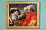 François-André Vincent. Paris. 1746 - Paris. 1816
Triple Portrait de l'artiste, de l'architecte Pierre Rousseau et du peintre Coclers Van Wick,
1775. Huile sur toile. Paris, musée du Louvre. En août 1771, après avoir reçu le Grand Prix (en 1768) et passé trois ans à l'École des élèves protégés, Vincent se rendit à Rome pour séjourner à l'Académie de France, accompagné du peintre Lebouteux et des sculpteurs Moitte et Foucou. Recommandés par Dandré-Bardon, ils arrivèrent à Marseille à la fin du mois de sep¬tembre, où ils furent reçus par des membres de l'académie dont l'une des missions était de faciliter le séjour des élèves pensionnés du roi en route pour l'Italie. De retour de son séjour romain, à l'automne 1775, Vincent fai¬sait de nouveau escale à Marseille, avec son ami l'architecte Rousseau. Ils y retrouvèrent alors Coclers Van Wick, qu'ils avaient certai-nement connu en Italie. Cette étape fut assez longue pour que Vincent pût réaliser deux œuvres, dont ce Triple Portrait, de loin une de ses plus belles toiles qui trouve son origine dans les portraits d'artistes exécutés pour commémorer une rencontre ou célébrer des liens d'amitié. Jean-Pierre Cuzin l'a parfaite¬ment souligné dans la monographie consa¬crée à l'artiste, ce tableau vite peint, avec même une sorte d'urgence, apparaît comme un cadeau d'adieu. Devant une toile posée sur un chevalet, Vincent et Coclers se serrent la main, le premier semblant donner ses pinceaux au second.