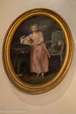 <center>Escalier.</center>Portrait de petite fille au chat. MARGUERITE Gérard 18e siècle. Peinture à l'huile Dorure à la feuille