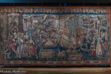 <center>Aventuriers des mers.</center>Arrivée de Vasco de Gama à Calicut
Ateliers de Tournai, Belgique Début du XVIe siècle Tapisserie en laine et soie.