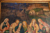 <center>Chapelle du Saint-Sépulcre.</center>Le Golgotha, Judas pendu à un arbre, une troupe descendant vers la ville qui pourrait être Peyrolles. Parmi les personnages qui descendent en armes de la colline, on peut voir un seigneur avec son bonnet carré fourré qui chevauche une mule rousse, flanqué d'un évêque mitré sur une mule blanche qui rit. Derrière eux, deux rabbins coiffés des mitres caractéristiques des juifs d'Avignon.